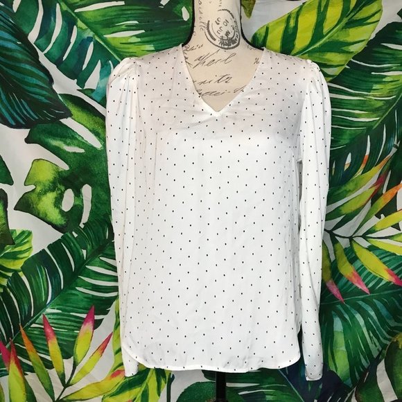Banana Republic Women's Small White Black Dot Gorgeous Preppy Blouse - Picture 1 of 5